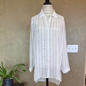 Pleione White Sheer Long Sleeve Blouse